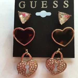 NWT Guess trio of Earrings goldstone/rhinestones